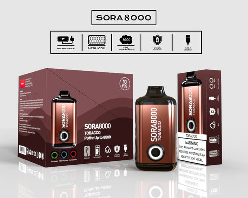 Sora 8000 pufes caneta de vaporização descartável Ecig com 0/20/30/50mg de sal de nicotina