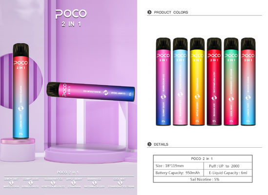 POCO 2 em 1 sopros Vape descartável da barra do sopro mini 2000 não mecânico