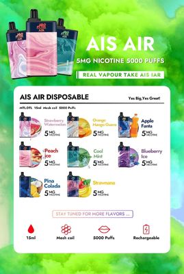 Caneta vape recarregável AIS Air 5000 Caneta descartável com sal de nicotina 75 g