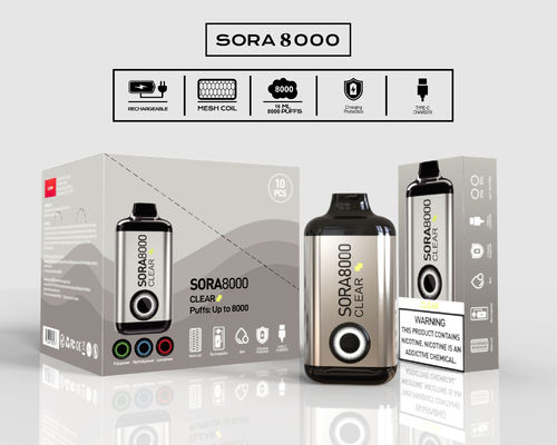 Sora 8000 pufes caneta de vaporização descartável Ecig com 0/20/30/50mg de sal de nicotina