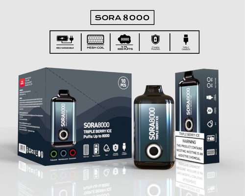 Sora 8000 pufes caneta de vaporização descartável Ecig com 0/20/30/50mg de sal de nicotina