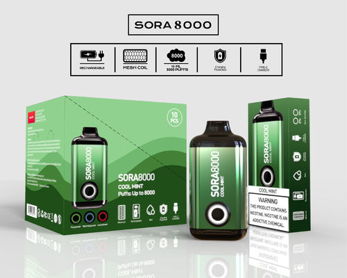 14 ml de sumo pré-cheio 0 mg/20 mg/50 mg Caixa descartável Grande Puff Vape Sora 8000 Puffs