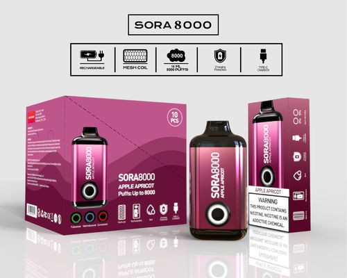 Sora 8000 Puffs Disponível Ecig 650mah tipo-C recarregável 14 ml sumo pré-cheio