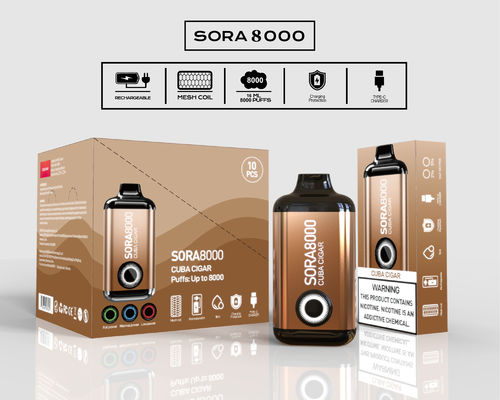 Sora 8000 Puffs estilo caneta recarregável descarregável vape 650mAh 1.1ohm rede bobina