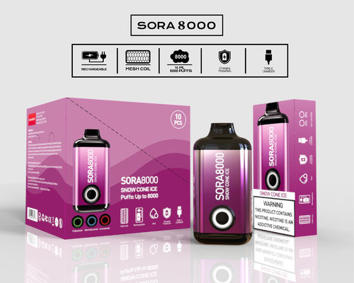 Sora 8000 Puffs estilo caneta recarregável descarregável vape 650mAh 1.1ohm rede bobina