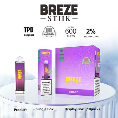 600Puffs caneta de vaporizador descartável com 2% de níquel para experiência de vaporizador na caixa de exibição