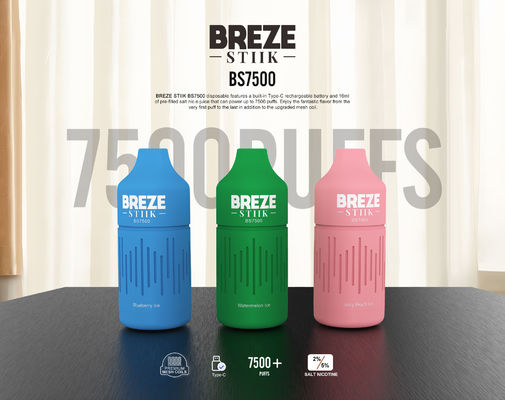 BREZE STIIK BS7500 Vapor descartável 16 ml Indicador de bateria Indicador de líquido