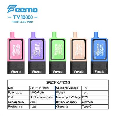 20 ml de cartucho de alta capacidade Vapor descartável com cartucho superior e bobina de malha