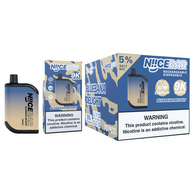 Nice Bar 9000puffs Big Puff Vape Vape descartável com display LED