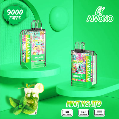 650mAh 0%/2%/3%5% Nicotina pré-cheia Vapores descartáveis 9000 Puffs